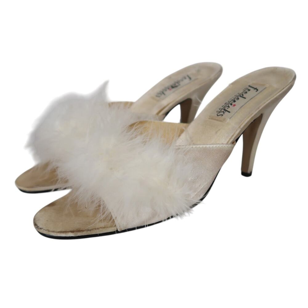 Vintage 80s Frederick's of Hollywood Cream Feather Heels Size 8